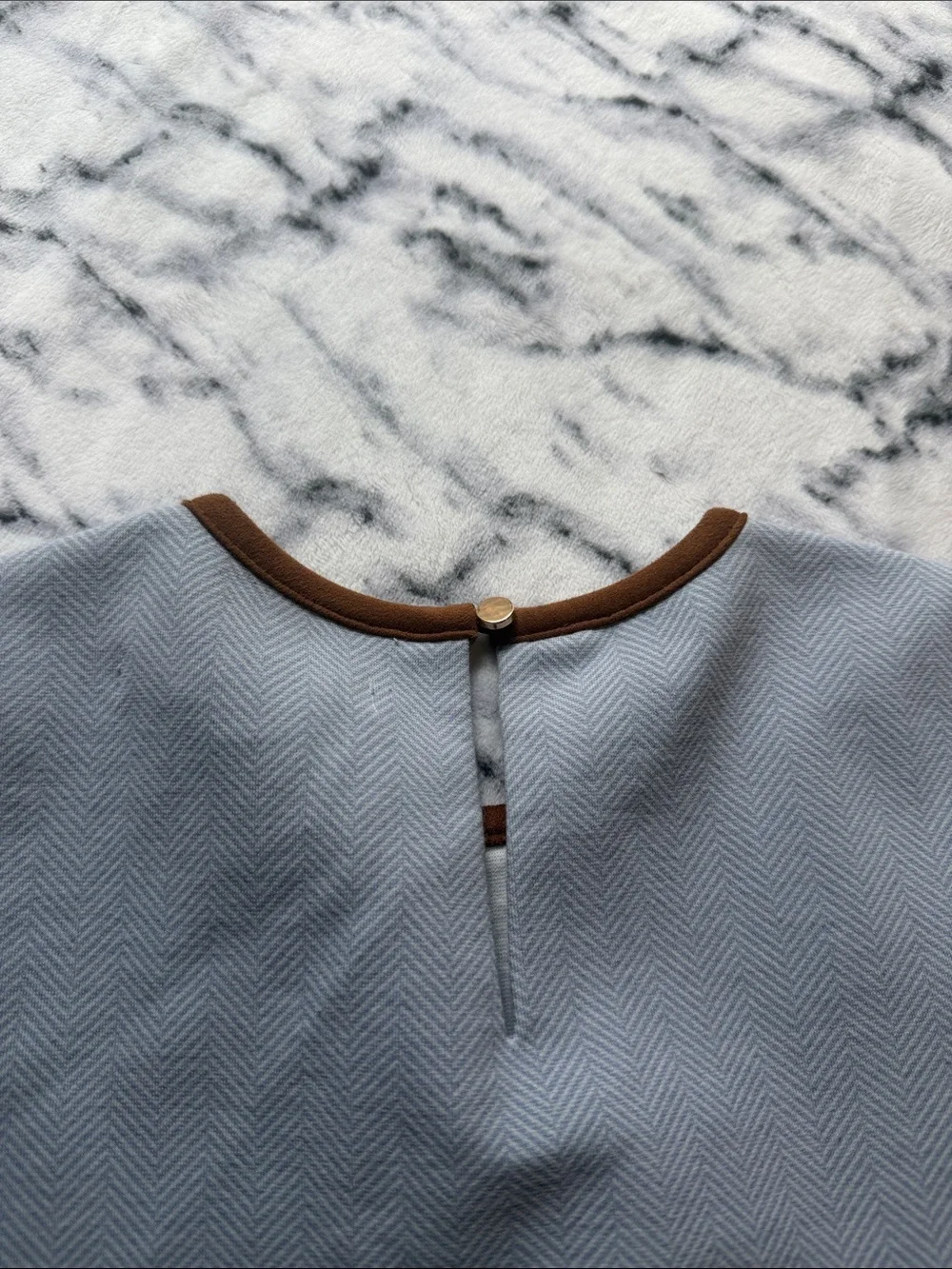 Hope & Henry Little Girls Light Blue Ponte A-Line Dress with Brown Trim Size 6.